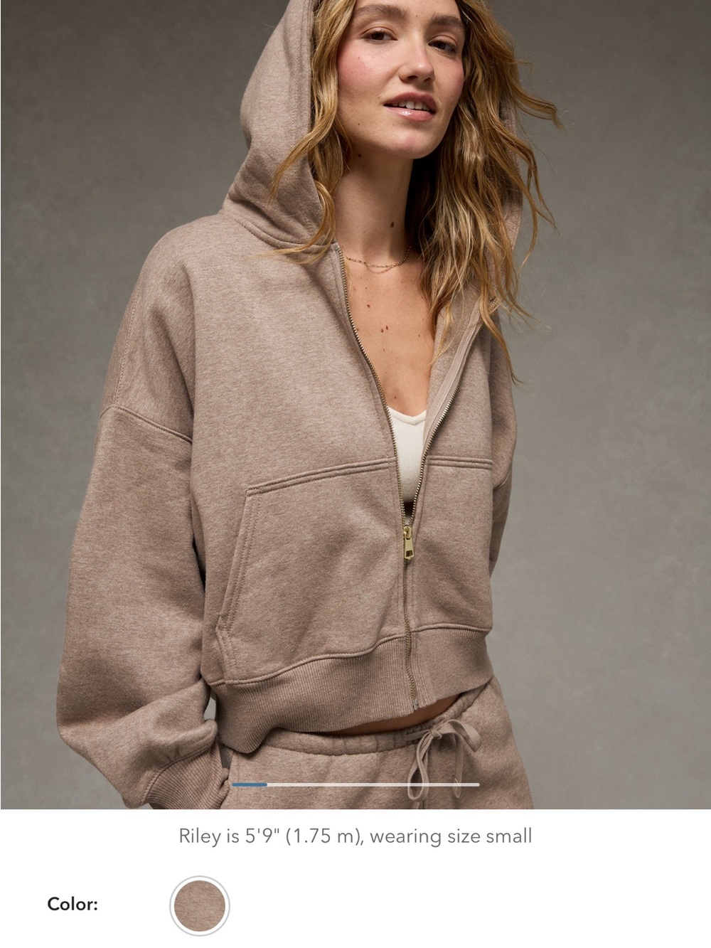 aerie Zip-Front Hoodie in Taupe